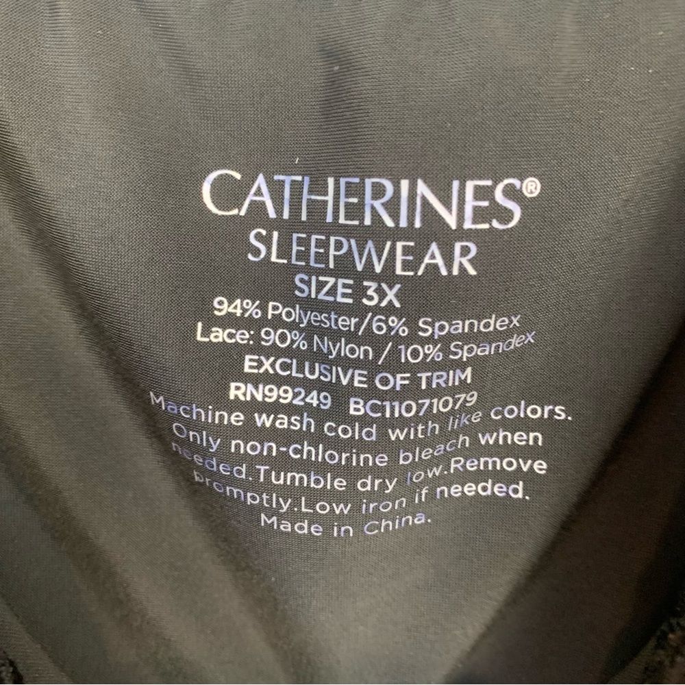 Catherines Sleepwear Chemise Women's Plus‎ Size 3X Black Lace Trim - Picture 2 of 5